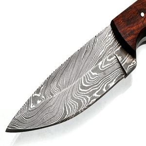 Cuchillo de hoja fija de acero de Damasco, punta caída, filo recto, mango de madera, estilo Bowie, para camping al aire libre, OEM - Product Image 5