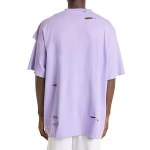 เสื้อยืดพิมพ์ลายสีพื้นทรงหลวมสไตล์ดิสเทรสสำหรับผู้ชายใส่หน้าร้อน ผ้าฝ้าย 100% เสื้อยืดดิสเทรส ผลิตในปากีสถาน - Product Image 6