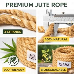 Cuerda de Yute Natural de 12 mm, 3 Hebras, Ecológica, Biodegradable, Cordón Trenzado para Jardinería, Embalaje, Decoración, Manualidades, Uso Agrícola LMCGLOBAL - Product Image 4