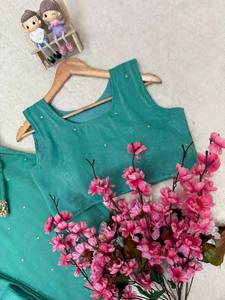 Ensemble indien pakistanais brodé vert à manches longues Kurta Palazzo pour femmes, vêtements de détente - Product Image 5