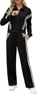 Conjuntos de Salón Negros con Detalles en Contraste para Mujer 2025, Chándal de 2 Piezas, Sudadera y Pantalón de Chándal de Pierna Ancha, Conjunto a Juego - Product Image 4