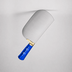 Cuchillo de Carnicero de Alta Resistencia, Hoja Ancha Curva Plateada, Mango Remachado Azul, Empuñadura Dorada, Cuchillo de Cocina para Cortar Carne - Product Image 5