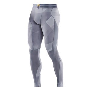 Leggings de compression intégrale pour hommes, imprimé géométrique, séchage rapide, taille élastique avec cordon de serrage, Spandex Nylon 180g - Product Image 1
