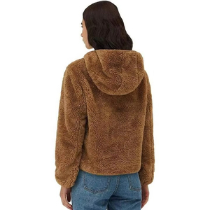 Fasmic International – Veste d'hiver décontractée pour femme, marron, en fausse fourrure sherpa, avec capuche, fermeture éclair, manches longues et poche avant - Product Image 5
