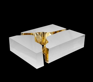 Modern luxury design cast brass <b>coffee</b> <b>table</b> contemporary center <b>table</b> <b>white</b> high gloss <b>coffee</b> <b>table</b> gold accent cocktail <b>table</b> - Product Image 4