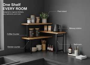 Wooden Three Tier Corner <b>Storage</b> <b>Rack</b> 27.16W x 14.8H Standing Type for <b>Kitchen</b> Countertop Minimalist Style Durable - Product Image 3
