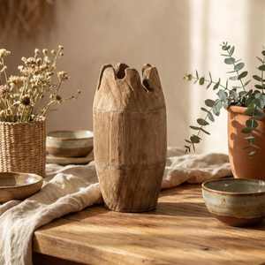 Vase en bois de Paulownia, pot à fleurs en bois naturel, centre de table rustique moderne, décoration minimaliste pour la maison, jardinière - Product Image 3