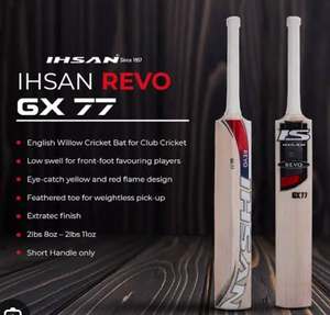 Bate de Críquet Ihsan Sports Revo GX 77 Edition Ligero de Madera de Sauce Inglés con Funda Gratis y Lámina Antideslizante de Agarre Adicional, Todo Incluido - Product Image 1