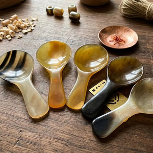 Cuillère à dessert rustique écologique en corne de buffle, lisse et brillante, faite à la main, ronde, pour la crème glacée et le pudding - Product Image 4