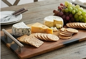 Luxury ACME Wooden <b>Serving</b> <b>Tray</b> With <b>Black</b> Resin Inlay And Metal Handles Lacquered Finish Perfect For Residential Use Kitchen - Product Image 3