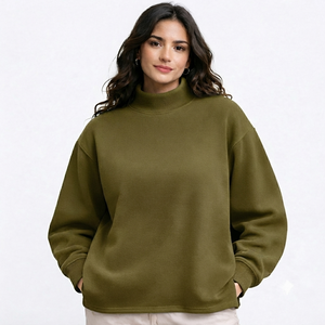 Sweat-shirt à col montant pour femme en coton éponge premium avec surpiqûres contrastées, vêtement décontracté, production en usine sous marque privée - Product Image 1
