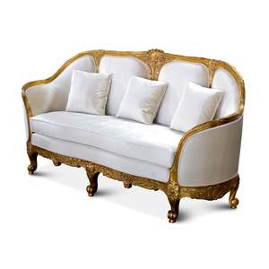 Sofá de Salón Clásico Europeo de Lujo de Tres Plazas, Estructura de Madera de Teca Sólida, Tapicería de Tela, Sofá de Madera Tallada a Mano - Product Image 2