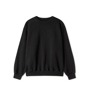 เสื้อสเวตเชิ้ตผ้าฝ้ายแท้ 100% หนานุ่ม สำหรับผู้ชายและผู้หญิง สีดำ แต่งขอบยางยืดแบบดิสเทรส คอกลม แขนยาว - Product Image 2