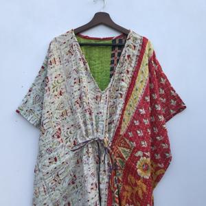 Caftán Largo de Algodón Vintage Hecho a Mano con Trabajo Kantha, Diseño Moderno y de Alta Calidad para Exportación - Product Image 1