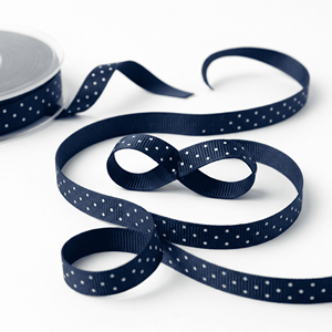 นีลคามัล อินดัสทรีส์ ขายส่งริบบิ้นโกรเกรนลายจุดสีขาวบนพื้นน้ำเงินกรมท่า ขนาด 6 มม. ผลิตจากโพลีเอสเตอร์ 100% สำหรับทำโบว์ติดผม งานฝีมือ เย็บปักถักร้อย และของขวัญ - Product Image 1