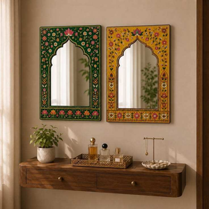 Espejo Decorativo de Pared con Marco de Hueso Incrustado Hecho a Mano de Primera Calidad, Forma de Mihrab Moderno, Patrón Floral Azul, Ajustable para Colgar en la Pared del Hogar - Product Image 2