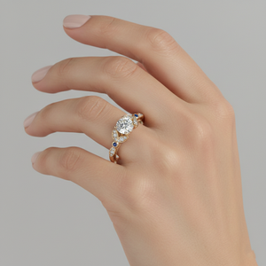 Anillo de Compromiso con Diamante Cultivado en Laboratorio Stonewels, Corte Central con Diamantes Florales Laterales, Oro Rosa de 14K, Anillo Nupcial de Lujo Certificado - Product Image 3