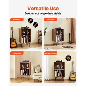 Support de tourne-disque à 3 niveaux avec rangement pour disques vinyles, meuble de rangement pour disques vinyles pour chambre à coucher et salon, pieds en métal, support pour lecteur de disques - Product Image 6