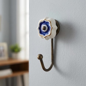 Ceramic Flower Wall <b>Hook</b> Vintage Style Blue <b>White</b> Handmade Single <b>Hook</b> for Clothing Self-Adhesive Wall-Mounted Waterproof - Product Image 3