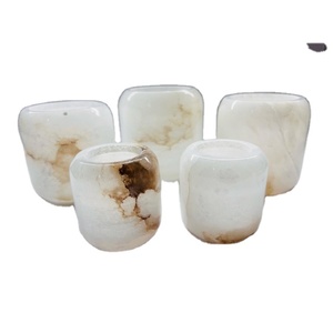 ที่กําหนดเองหรูหราหรูหราบ้านตกแต่งผลหินอ่อนรอบตกแต่งขายส่งขวดเทียนหินอ่อนสีขาว - Product Image 1