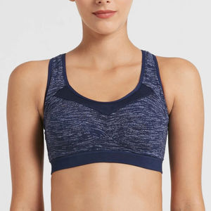 Sujetador deportivo de alta sujeción para mujer con espalda cruzada, venta al por mayor, sujetador de yoga con tela antibacteriana, logo frontal, elastano y nailon - Product Image 1