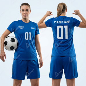 ชุดฟุตบอลหญิงแบบกำหนดเอง เสื้อเจอร์ซีย์ กางเกงขาสั้น แห้งเร็ว ระบายอากาศได้ดี ซับเหงื่อ เอวยางยืด โพลีเอสเตอร์ 100% คุณภาพพรีเมียมสำหรับทีม - Product Image 4