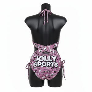 Maillot de bain femme en tissu extensible polyester élasthanne 200 GSM, imprimé graphique rose, design de logo personnalisé - Product Image 3