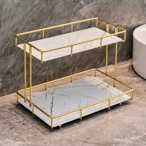 Modern Double Tier <b>Storage</b> <b>Rack</b> Rectangular Gold Metal Vanity Organizer Bathroom Countertop Shelf Makeup Cosmetic Holder - Product Image 4