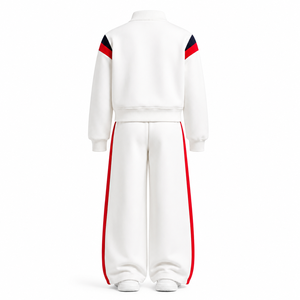Ensemble de survêtement unisexe ONETEN APPARELS 2 en 1 avec fermeture éclair intégrale, veste et pantalon à rayures blanches et rouges, coupe ample sportive, décontracté pour l'automne, idéal pour le jogging - Product Image 5