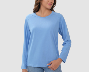 OEM Manufactured Casual Women Round Neck Lounge Wear Tee T-Shirt for Women Plain Solid Color Long Sleeve Loose Fit Daily - Product Image 5