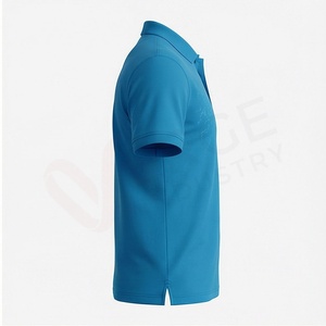 Polo à manches courtes bleu pour homme, tricoté, uni, décontracté, coupe classique, avec boutons - Product Image 3
