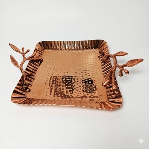 Top Selling Wedding Hotel Dining Table Decorative Food Serving <b>Tray</b> Elegance Metal Decor <b>Snacks</b> Serving <b>Tray</b> With Gold Handles - Product Image 2