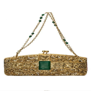 Edgy antique gold leaf-patterned clutch featuring a crystal-eyed <b>skull</b> clasp closure. Cool, available at wholesale prices. - Product Image 4