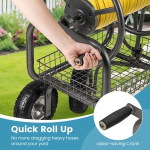 Carrello Avvolgitubo da Giardino 300Ft Grande Capacità 4 Ruote con Cesto Portaoggetti per Irrigazione Prato e Annaffiatura Esterna - Product Image 6
