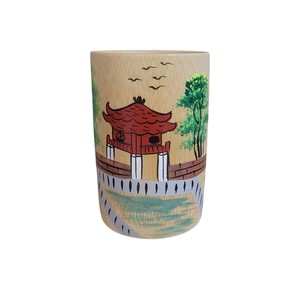 Bamboo cup <b>painting</b> unique hand painted historical architecture <b>pen</b> holder biodegradable rustic office desktop decoration supply - Product Image 2