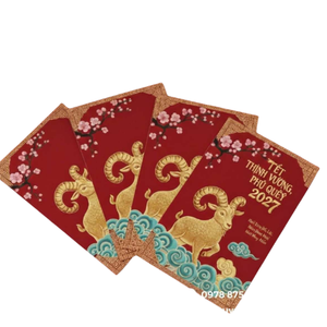 Enveloppes rouges porte-bonheur personnalisées avec impression pailletée, enveloppes rouges du Nouvel An vietnamien pour les 12 signes du zodiaque, Année du Mouton, du Chèvre, du Berbère - Product Image 1