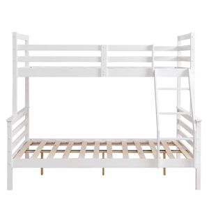 Letto Singolo per Bambini in Legno di Pino a Doppio Strato, Divisibile, con Doppia Ringhiera, Trave Trasversale e Scala Inclinata - Product Image 2