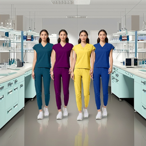 Tenues médicales d'hôpital Vesbhusha en Spandex/Polyester, personnalisables avec logo, résistantes à l'eau, extensibles, unisexes, col montant, manches courtes - Product Image 2