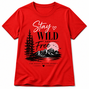 Women's Customized Blue Crew Neck T-<b>Shirt</b> Short Sleeve <b>Stay</b> Wild Free Heat-Transfer Printed 100% Cotton Casual Breathable - Product Image 1