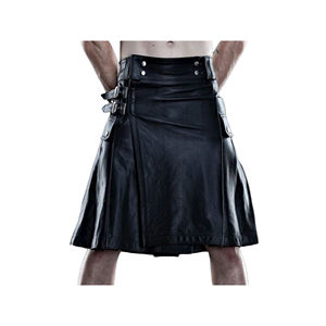 Faldas escocesas de cuero negro de piel de vaca para hombre, ropa gótica informal al por mayor de Sialkot Pakistan - Product Image 2