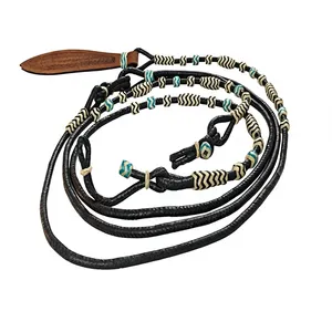 BLUHORSE High Quality Genuine Leather Western Riding Reins Black Accents Braided Design Hook Loop Closure Regular Fit <b>Equestrian</b> - Product Image 1