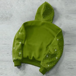 Nouveaux sweats à capuche élégants personnalisés avec strass, unisexe, à visière intégrale, avec logo frontal, en molleton de coton mélangé respirant - Product Image 4