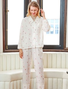 Ensemble de pyjama en coton imprimé panda pour femmes, manches longues, col rabattu, fermeture à boutons, vêtements de nuit décontractés, saison printemps - Product Image 3
