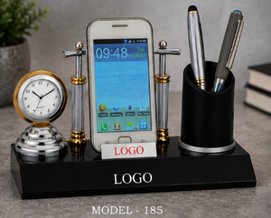 Organisateur de bureau portable en métal moulé sous pression, horloge, porte-stylo, support de téléphone, modèle 185, logo gravé au laser, accessoire de bureau durable - Product Image 1