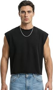 Men's Eco-Friendly Anti-Pilling <b>Cropped</b> Tank <b>Top</b> 320GSM Heavyweight 100% Cotton French Terry Boxy Oversized Fit Raw Hem - Product Image 3