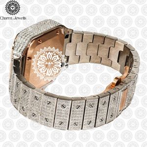 Montre pour homme Charm_Jewells en acier inoxydable avec accents de diamants, mouvement analogique mécanique, fermoir pliant, cadran de 40 mm, 10 bars, luxe et mode - Product Image 4