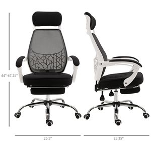Sedia da ufficio direzionale con poggiapiedi girevole reclinabile e altezza regolabile (Nero/Bianco) - Product Image 3