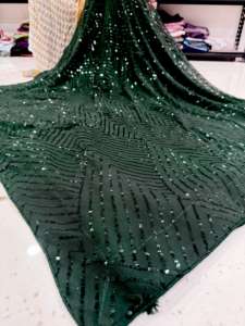 Tissu en soie fine de qualité export, lourd, entièrement brodé de sequins, non cousu, pour blouse et sari - Product Image 4