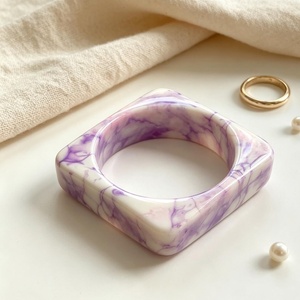Geometric Square Acrylic Bangle <b>Marble</b> Pattern Fashion Bracelet Pastel Green Yellow Christian Party Jewelry Gift - Product Image 2