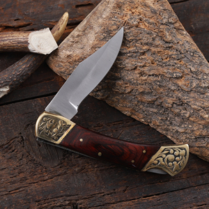Couteau utilitaire pliant en acier inoxydable avec manche en bois Pakka, étui en cuir Pancake, couteau de poche EDC OEM pour la chasse et le camping - Product Image 4
